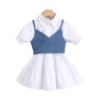 Conyson Hot Sale Suspender Plain Solid Formal Summer New Baby Cotton 2 Pieces Dress Ruffle Little Girls Floral Tutu  Kids Dress