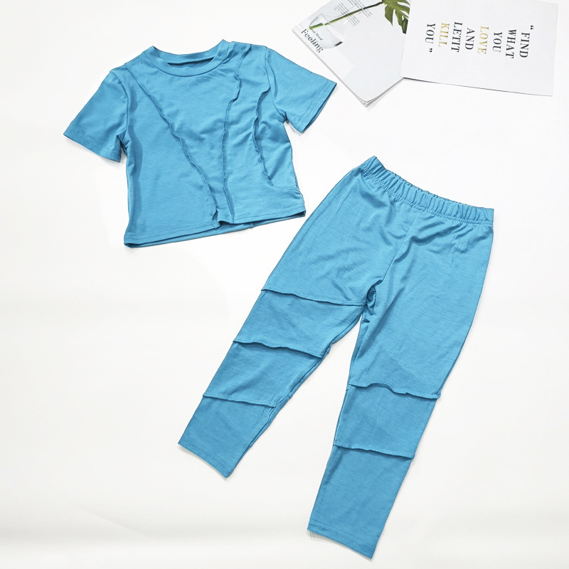 Conyson summer Baby Girls T-shirt Cotton Ruched Stacked Legging Pants Two-piece Suit Kids Girl Stacked Leggings Set