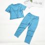 Conyson summer Baby Girls T-shirt Cotton Ruched Stacked Legging Pants Two-piece Suit Kids Girl Stacked Leggings Set