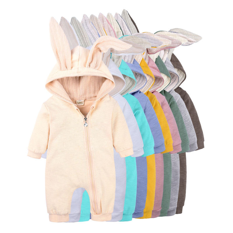 Conyson Wholesale Newborn Baby Girls Boys Cotton Knitted Long Sleeve Jumpsuit Rabbit Ear Baby Clothes Romper