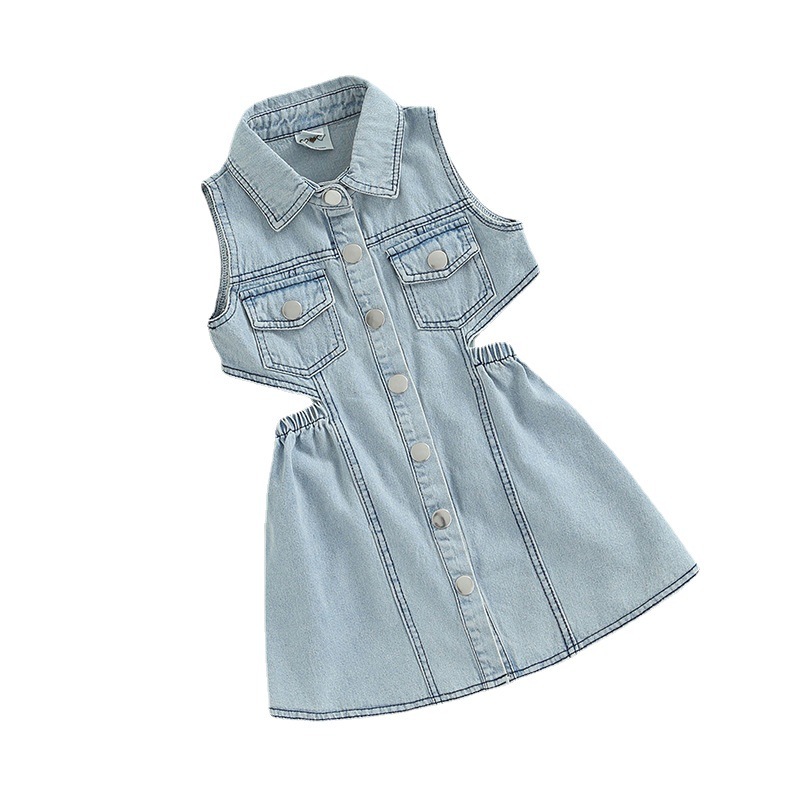 CONYSON summer rts fashion kids Toddler Single clothes sets wear Girl Sleeveless Baby Girls casual Jackets Denim button clothing