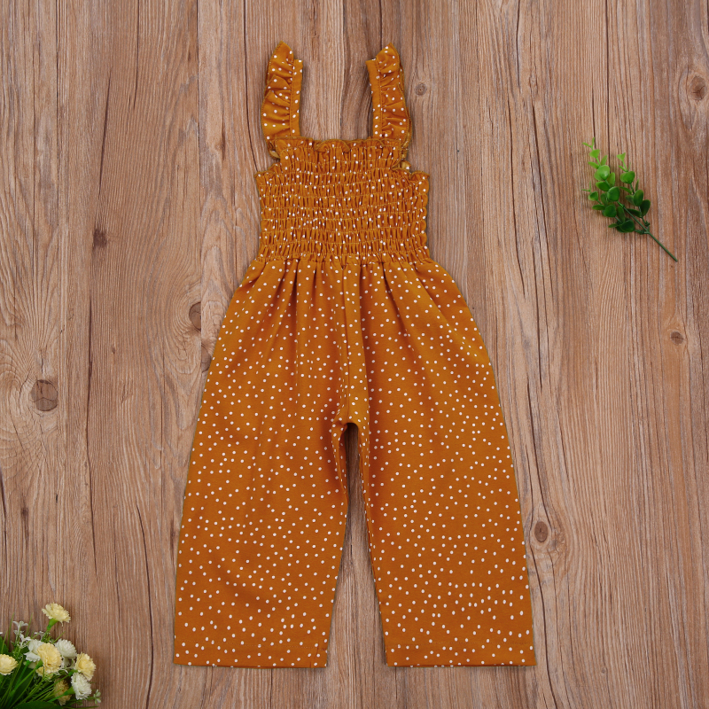 Conyson Kids Girls Summer Suspender Jumpsuit Backless Overalls Ruffled Sleeveless Polka Dot Ruffles Long Pants Overalls