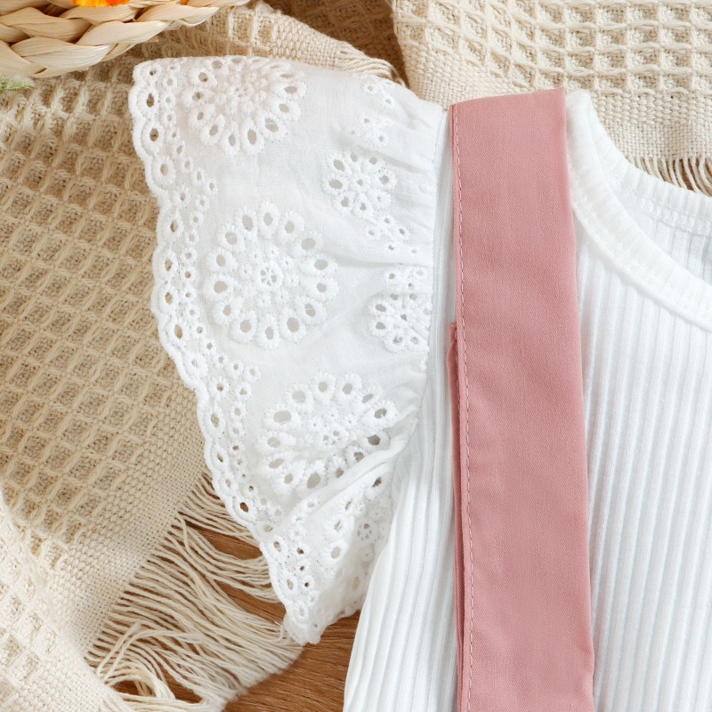 Conyson High Quality Wholesale Cute Soft Toddler Flying Sleeve Clothes Baby Girl 2 Pieces Sleeveless Cotton Summer Kids Romper