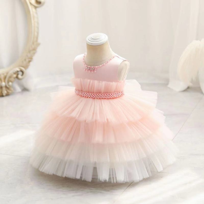 Conyson Lovely Floral Sleeveless Dress Toddler Infant Newborn Layered Pearl Princess Dress Ombre Cute Party Dress
