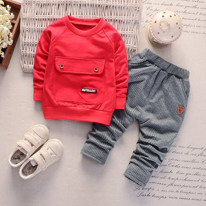 High Quality Autumn Long-sleeved Round Neck Trousers Suit Children Boy Clothes Pullover Suit
