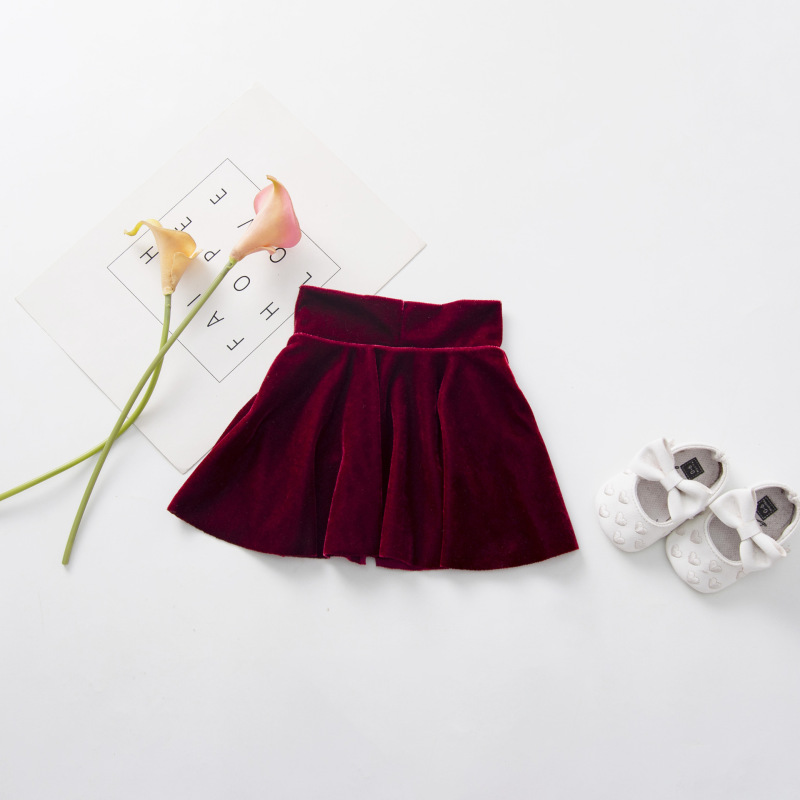 Conyson Hot New Spring Kids Toddler Clothes Baby Girls Half High-Waist Skirt Velvet Solid Pleated Princess Fall Warm Mini Skirt