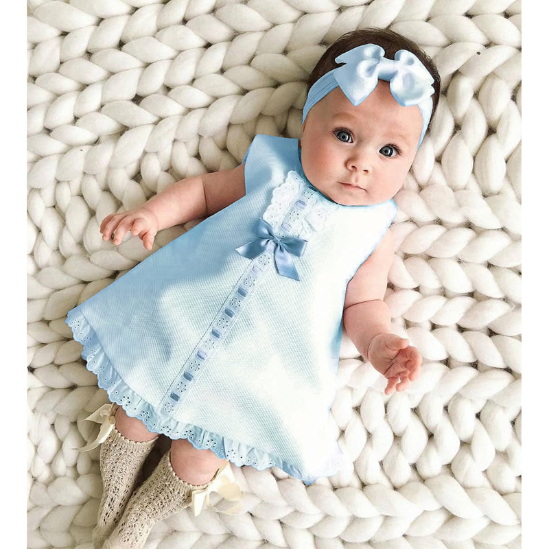 Conyson High Quality Summer New Fashion Sleeveless Bowknot 2Pcs Baby Dress for Girls Designs Children Clothes Set