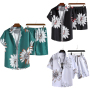 New 2023 Summer Jogger New Designer Short Hawaiian Print Tracksuit Large Size Beach Button Suit Quick-Dry Men Two Pieces Sets