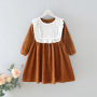 Girls' Corduroy Round Neck Retro Cotton Baby Dress Baby Long sleeve Casual Dress