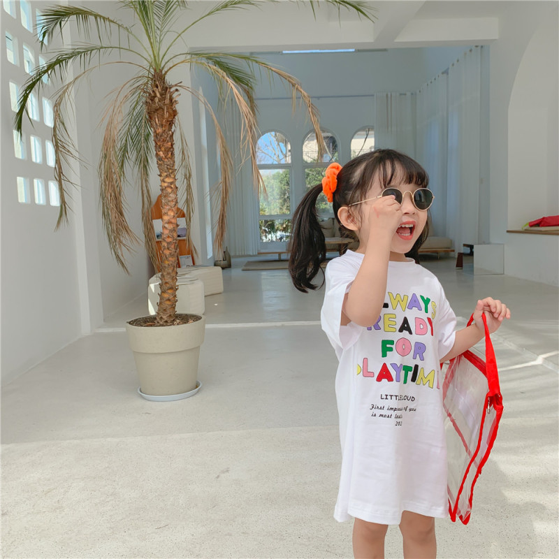Conyson Hot Fashion Summer Kids Clothes Short Sleeve Solid Letter Colors Print Little Girls T-shirt Causal Flower Cotton Dress