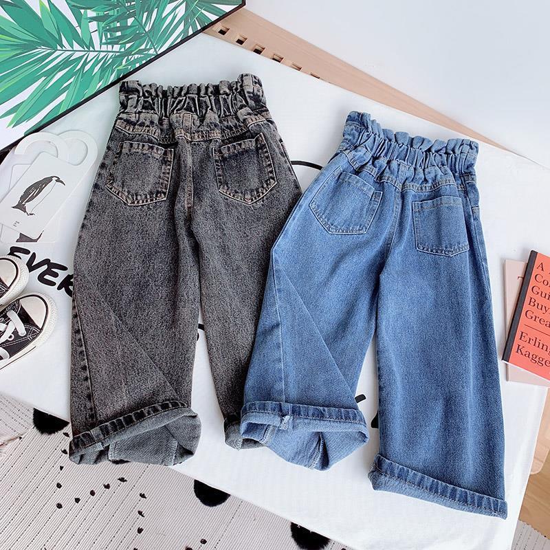 Conyson Kids Girls Wide-legged Jeans Spring Fall Children Loose Straight Soft Denim Pants Chubby Baby Girl High Waist Blue Jeans