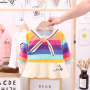 Conyson wholesale fashion boutique autumn sweaters baby Kids Clothing Girls Rainbow hoodie Rabbit Ear clothes long Sleeve Dress