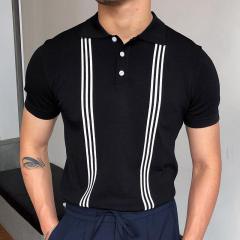 Conyson Summer Men's Short-sleeved Knitted Casual POLO Shirts Contrast Color Slim Lapel Custom Ice Silk POLO Men Clothes T-shirt