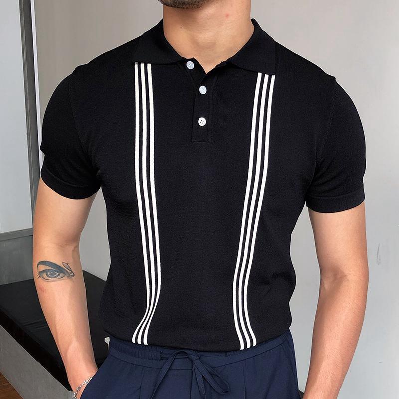 Conyson Summer Men's Short-sleeved Knitted Casual POLO Shirts Contrast Color Slim Lapel Custom Ice Silk POLO Men Clothes T-shirt