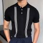 Conyson Summer Men's Short-sleeved Knitted Casual POLO Shirts Contrast Color Slim Lapel Custom Ice Silk POLO Men Clothes T-shirt
