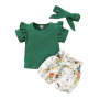 Wholesale 1-7 Years Bow O-Neck Floral Cotton Casual 3 Pcs Kids Girls Summer Clothing Sets