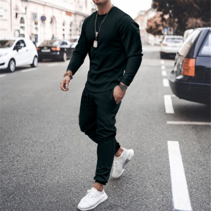 hot sale AUTUMN Custom logo Made Outdoor men's fashion jogger Clothes suits soild clothing two-piece adult sweater apparel Sets