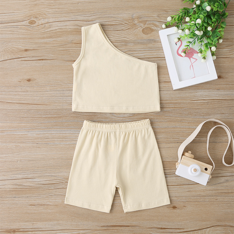 2021 Summer Kids Girls Clothing Sets Rompers Flower Tops Girl Suspenders Clothes One-shoulder Vest Shorts Baby Clothes