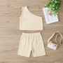 2021 Summer Kids Girls Clothing Sets Rompers Flower Tops Girl Suspenders Clothes One-shoulder Vest Shorts Baby Clothes