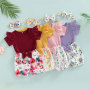 Conyson Summer Cute Baby Girls Summer 3Pcs Clothes Sets Solid Color Short Sleeve T-shirt + Floral Lantern Shorts Headband Sets