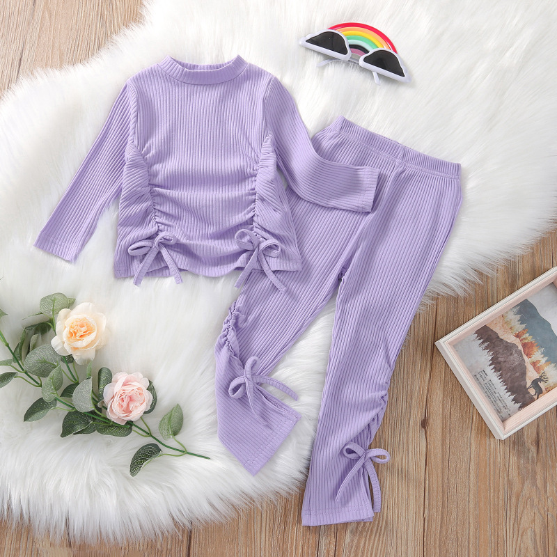 Conyson Children's Clothing Suits Drawstring Folds Slim All-match Bottoming Cheap Kids Suits girls clothing sets