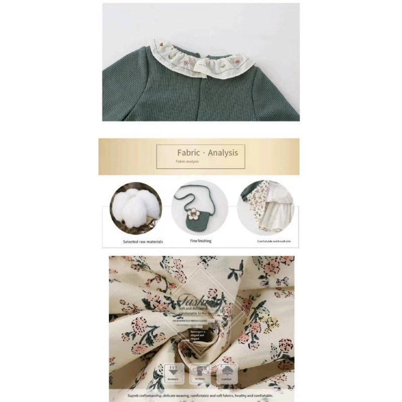 Conyson Children Wholesale Girls Baby Clothes Sets Spring Fashion Designer Floral Flower Kids Clothing With Bag Baby Dress Girl