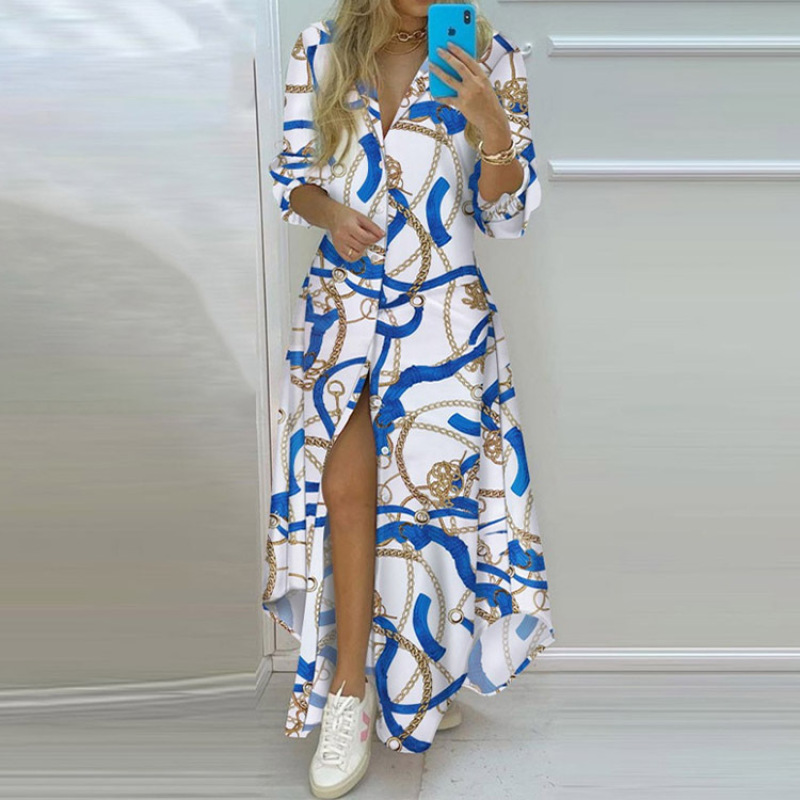 hot sale fashion summer designer Boho style Floral Print outdoors ladies long Sleeve One Piece Dress Women Elegant Casual Dress