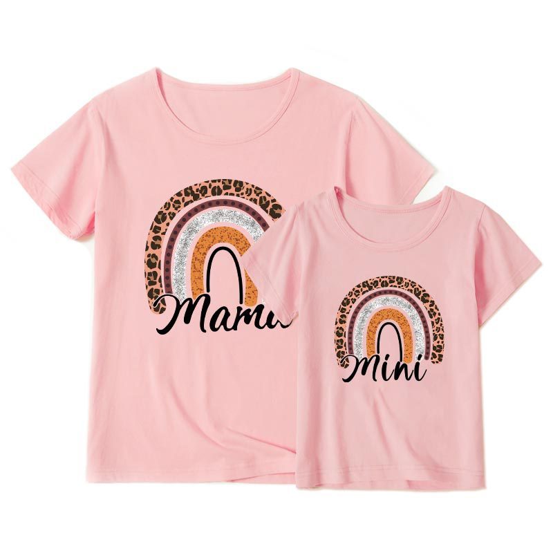 Rainbow Mother Daughter T-shirts Summer Family Matching Outfits Mom Baby Mommy and Me T-shirt Clothes Woman Girls Cotton Top
