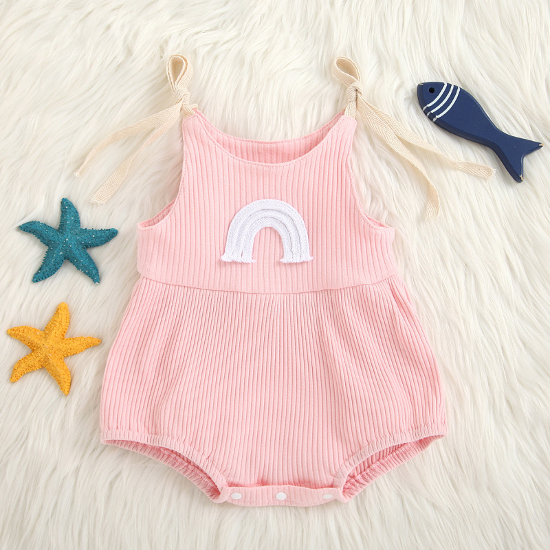 ins 2021 Newborn Baby Boys Girls Summer Ribbed Romper Sleeveless Rainbow Pattern Toddler Summer Rompers