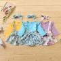Conyson Hot Sale Kids Summer Clothing Sets Floral Pattern Baby Girl Jumpsuit Bow Strap Skirt with Headband 2Pcs Clothing Sets