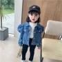 New Autumn Baby To Toddler Single Breasted Girl Puff Sleeve Baby Girls Jackets Denim Puffer Coat