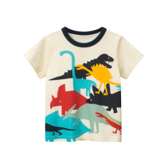 Conyson 2023 Wholesale Hot Sale Friendly Skin Cute print dinosaur Boys Boutique Clothing Kids 100% Organic Cotton Stripe shirts