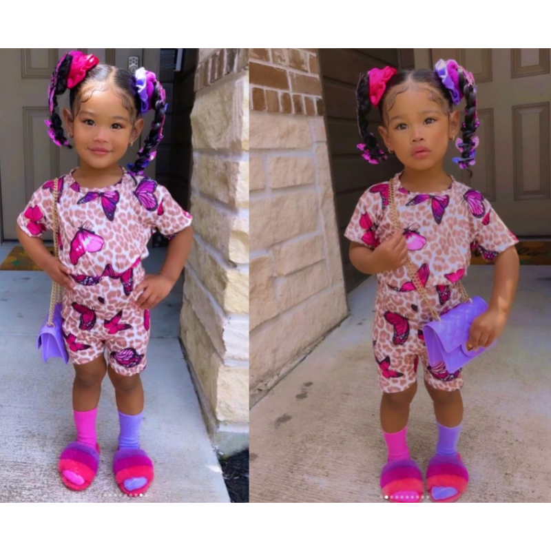 Conyson baby Girls cute butterfly print suit Soft Short Biker leopard print Set Match A Little Tight Shorts Outfits