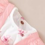 Conyson New Design Wholesale Summer Organic Cotton Short Sleeve Floral Patterns Cute Pink 3pcs Baby Girls Set