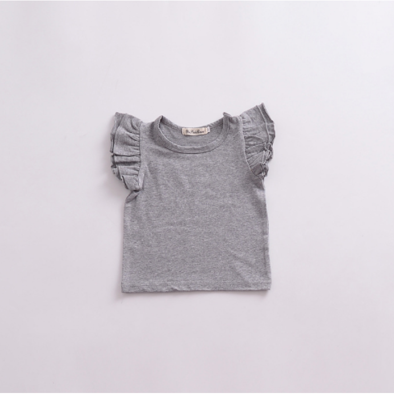 Conyson boutique Children's baby Korean kids Fashion pure color shirt fold shoulder wear Summer cute Girl clothing Tops T-shirt