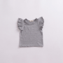 Conyson boutique Children's baby Korean kids Fashion pure color shirt fold shoulder wear Summer cute Girl clothing Tops T-shirt
