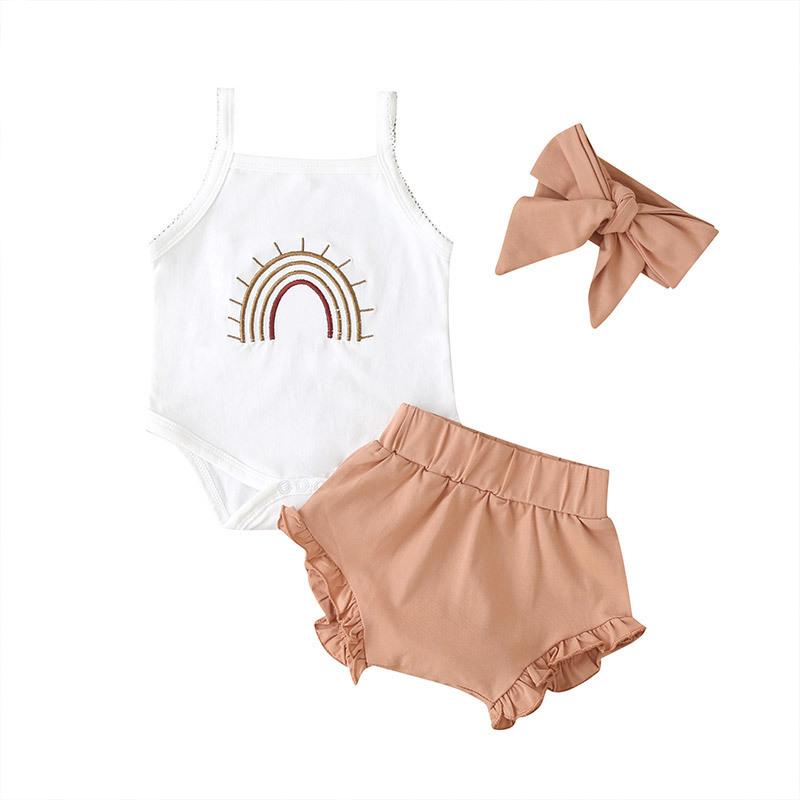 Conjunto de roupas de verão para bebês recém-nascidos, com shorts lisos e faixa de cabeça, ideal para meninas. Macacão para bebê menina em promoção.