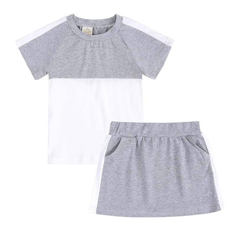 Conyson Summer Custom Logo Designers Short Sleeve Tops+Skirt Sportswear Casual 2pcs Clothing Sets Kids Girl Outfits