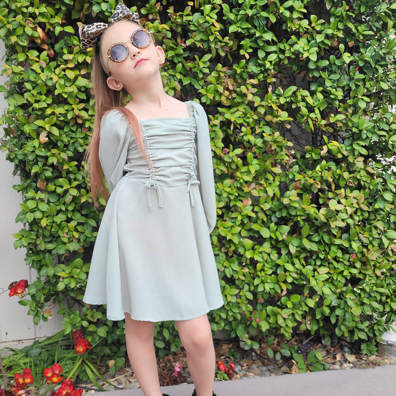 Conyson ins latest boutique fashion child Summer polyester Kids short sleeve Princess Party Elegant FOLD A-line girl Dresses