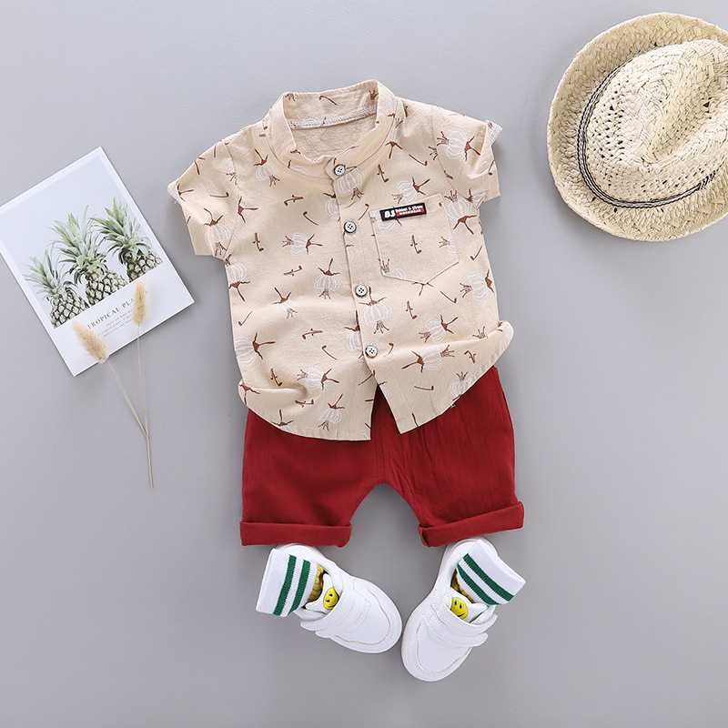 Comfortable Sets Printed Children's Clothing Baby Summer 2021 New Cotton Pyramid Short-sleeve Shorts Shirt Two-piece Set Baby