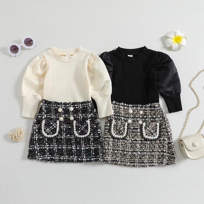 Conyson High Quality Comforter 1-3 Years Of Age Spring Autumn Long-sleeved Plaid Design Girls Kids Two Piece  Clothing Sets