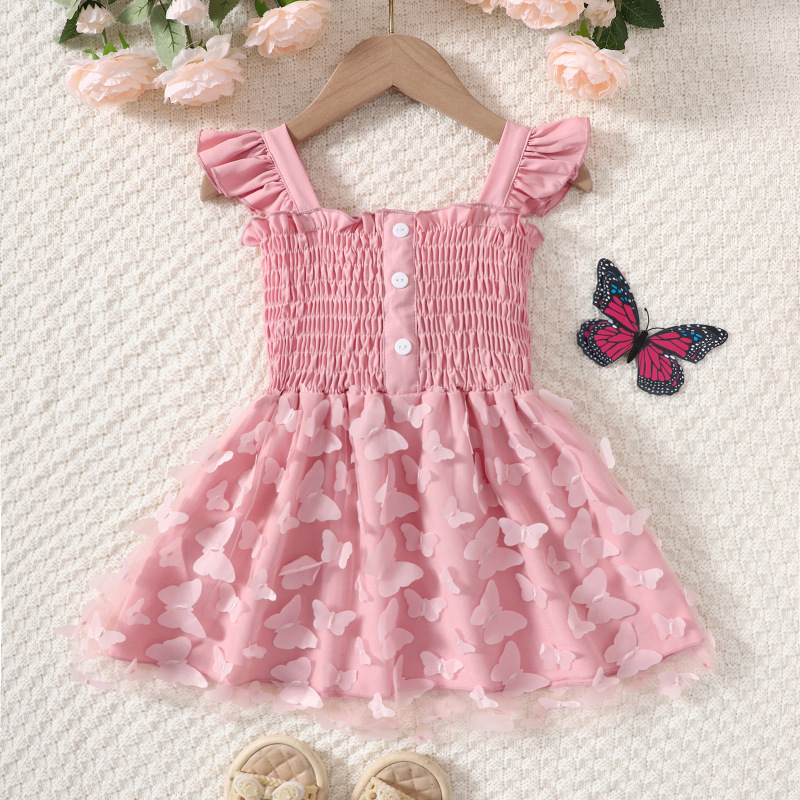 Conyson Summer Princess Vintage Casual Ruffle 1-6Y Pageant Cute Solid Color Butterfly Fairy Birthday Prom Kids Party Dress