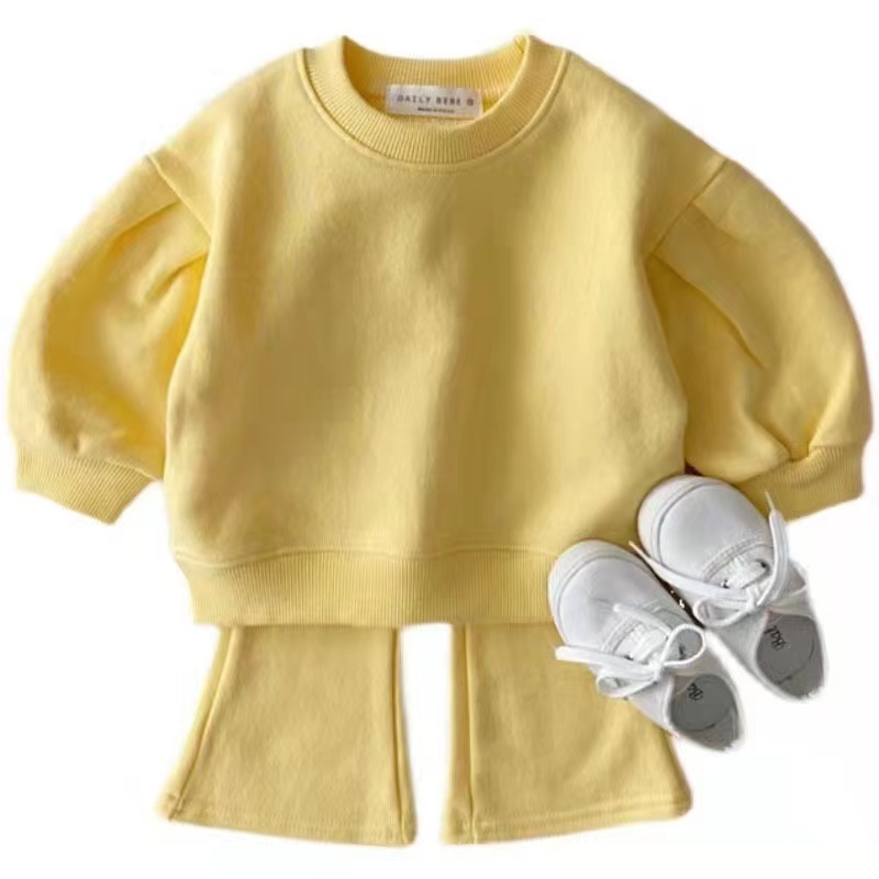 Conyson Casual Children Girls Clothes Sets Solid Sweater Flared Pants Two Piece Outfits Fashion Litter Girl Outfits