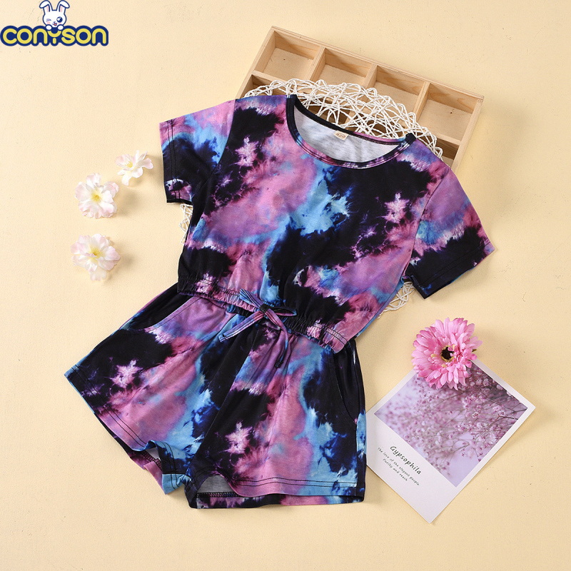 Conyson Hot Sale Kids Clothing Baby Girls and Boys Tie Dyed Short Sleeve T-shirt + Shorts 2Pcs Summer Unisex Kids Clothing Set
