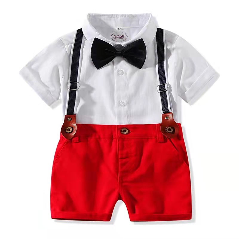 Conyson High Quality kids Summer Gentleman Short Sleeve Shirt+suspender Shorts 2pcs Outfits Baby Boys Pants Clothing Sets