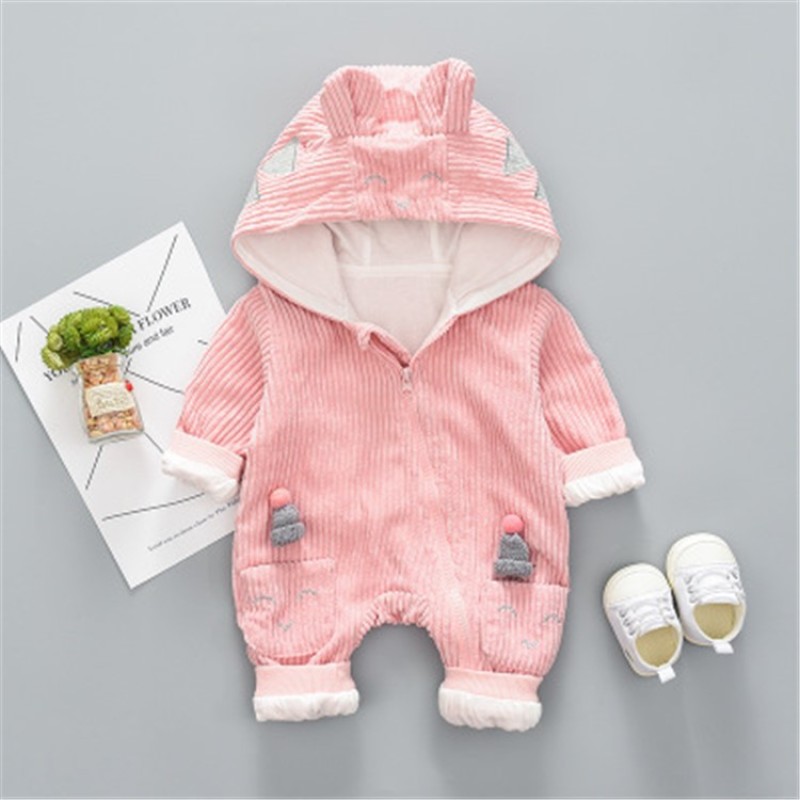 Outdoor Hooded Romper Long Sleeve Cartoon Set Plain Baby Clothes Romper For Children