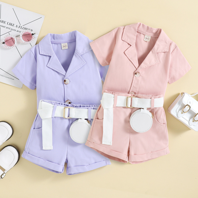 Conyson Wholesale Hot Fashion Summer Kids Clothes Short Sleeve Suit Shorts Bag 2pcs Little Girls Clothes Set for Kids Outfit