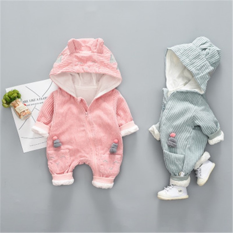 Outdoor Hooded Romper Long Sleeve Cartoon Set Plain Baby Clothes Romper For Children