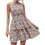 Conyson New Arrivals Summer Wholesale Women Vintage Floral Printed Backless Sleeveless Halter Neck Women's Long Elegant Dress