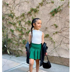 Conyson Wholesale summer toddler 2-7y Girl Newborn Clothes Suit Solid Color Sleeveless Top Pleated Skirt Two-Piece Girl Set